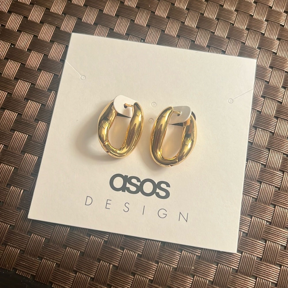ASOS DESIGN 14k gold plated hoop earrings with twist hinge design